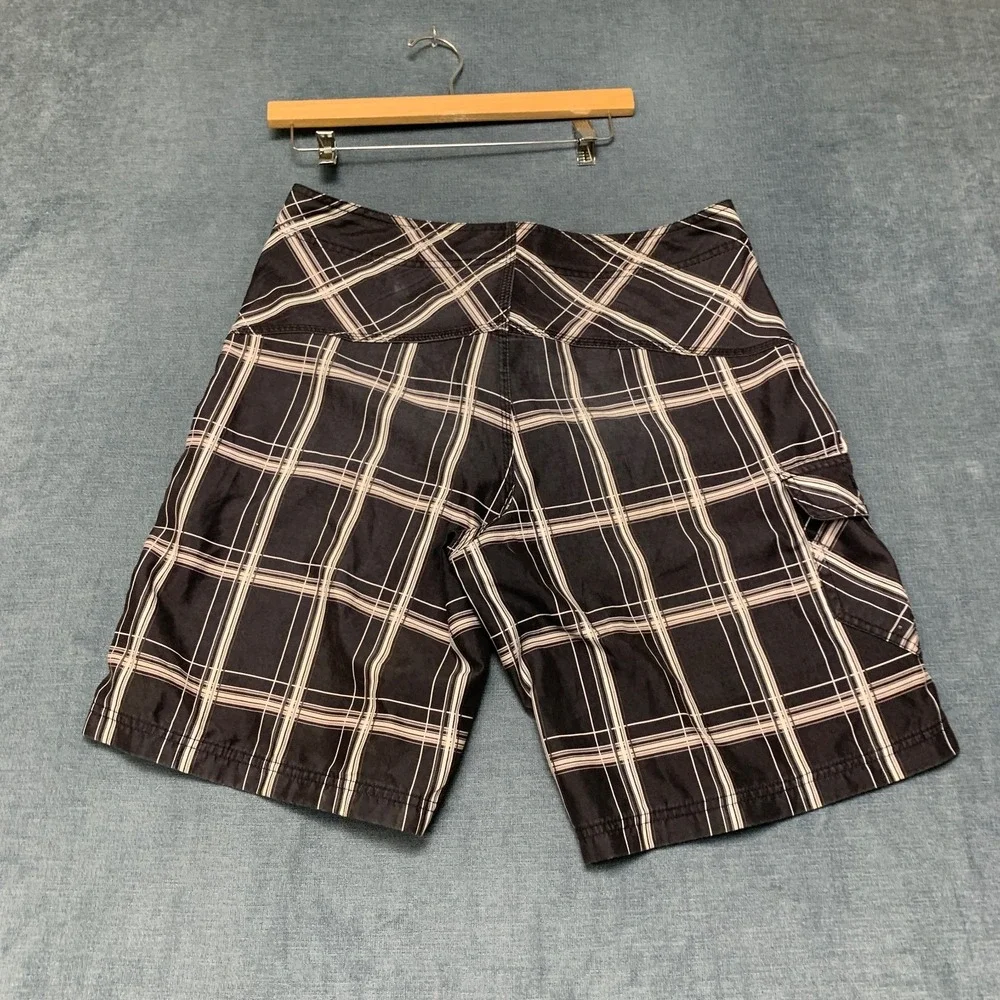 Hurley Board Shorts Mens 36W Black Plaid Comfort Cargo Pockets Logo Surfing